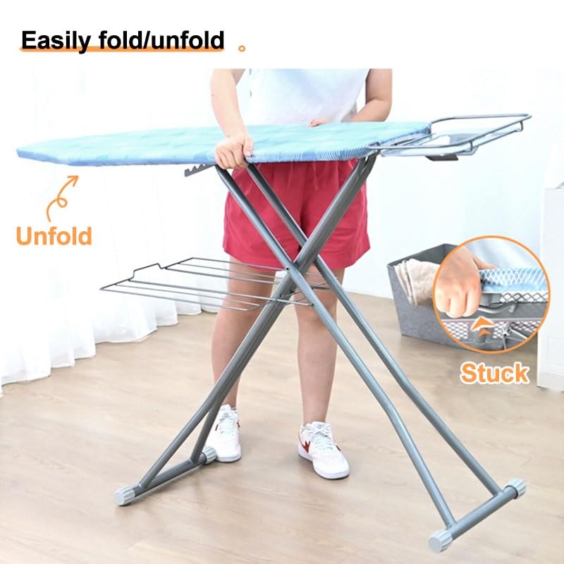 Tabla de Planchar Plegable, Tablas de Planchar con Soporte for Plancha, Altura Ajustable, Fácil Almacenamiento con Área for Guardar Ropa