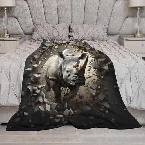 Couverture polaire rhinocéros contre le froid pour canapé et lit chaud - 8