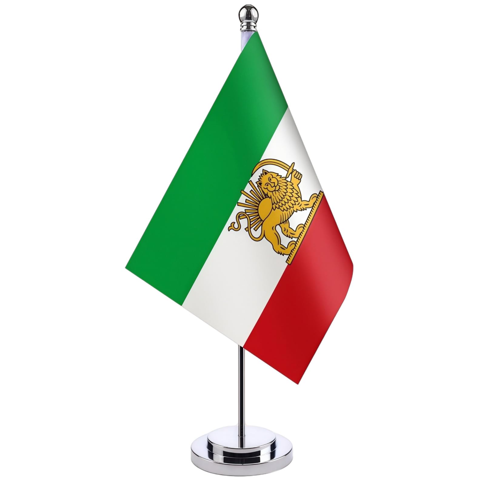 Old Iran Table Flag 8x5.5 Inch Lion Sun Flag with Stainless Steel Base