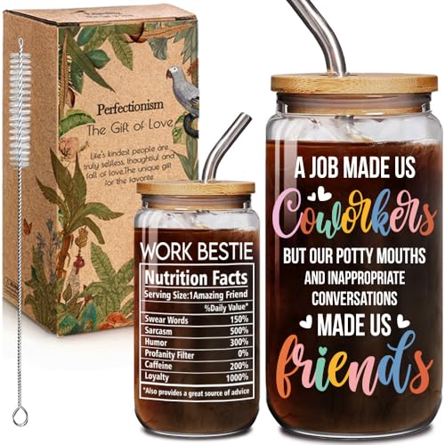 Coworker Friendship Glass Coffee Cup Birthday Gifts for Women Friendship Work Bestie Work Friends, Funny Coworker Gifts for Women Men, Mothers Day, Going Away Gift for Office Friend Bestie Boss