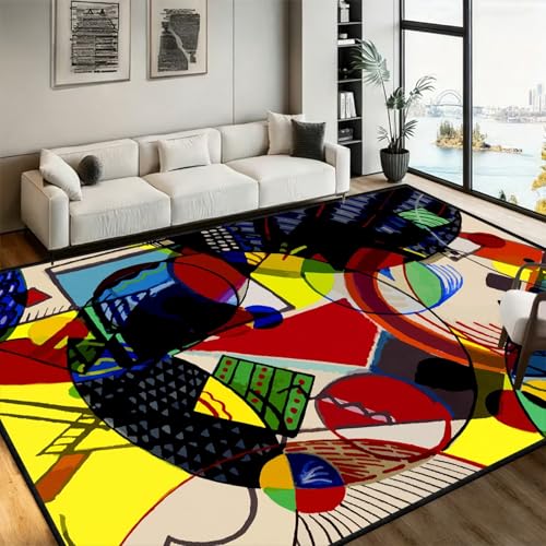 CRJMKS Colorful Abstract Area Rug, 5x7,Modern Geometric Multicolor Carpet, Fun Decor Non Shedding Rug Contemporary Art Decor Floor Mat for Living Room Bedroom Playroom