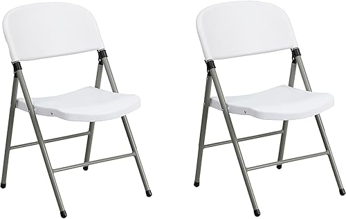 Flash Furniture HERCULES Series - Sillas plegables de plástico blanco  Juego de 2 sillas plegables ligeras con marco gris