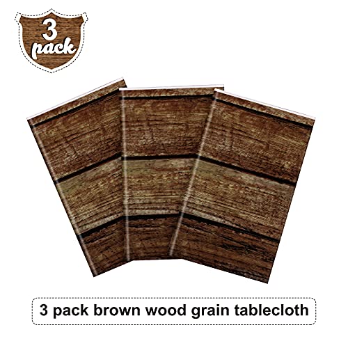 Image of Irenare 3 Pcs Brown Wood Grain Tablecloths Rustic Plastic Table Covers for Rectangle Table, Vintage Farmhouse Tablecloth Decorations for Western Barn Birthday Wedding (54 x 108 Inches)