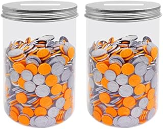 Mczcent Large Coin Bank Jar 2-Pack, Big Clear Plastic Coin Money Tip Change Saving Piggy Jar with Silver Slotted Lid, Large Plastic Coins Piggy Money Change Clear Bank for Adults Teens Kids, XL