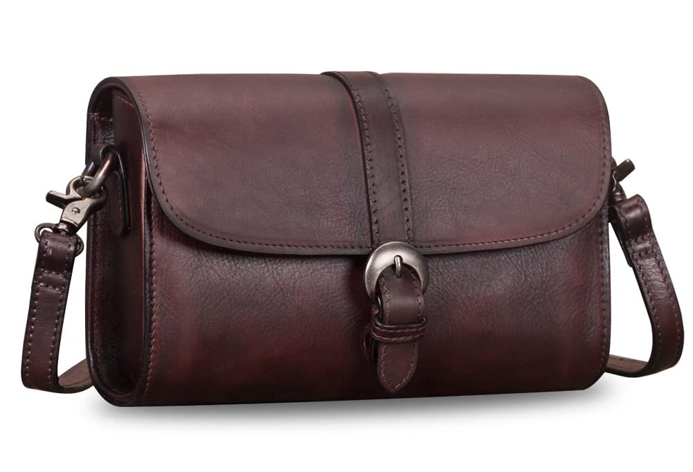 Genuine Leather Crossbody Bag Purses for Women Vintage Shoulder Satchel Handbags (Coffee)