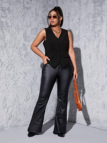 Wdirara Women's Plus Size V Neck Sleeveless Button Front Asymmetrical Waistcoat Vest Black 4Xl #TOP3