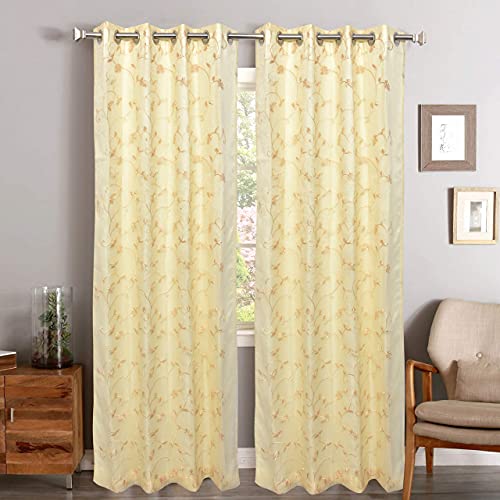 Image of Polyester Door Curtain, Pack of 2 (7 Feet, Beige + Ivory Blackout)