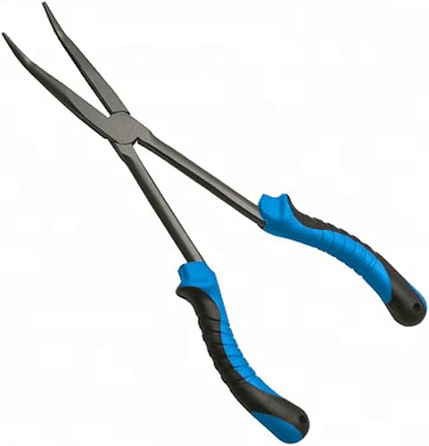 CRAZY SHARK Alicates de pesca de punta larga, herramientas para quitar ganchos, 11 pulgadas (azul y negro, alicates de punta curvada)