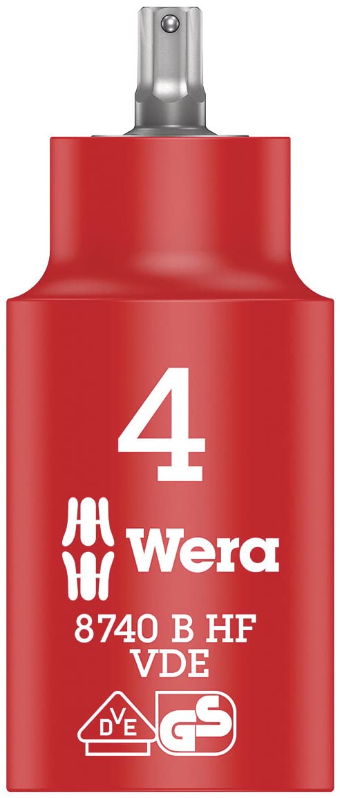 Wera 8740 B Zyklop VDE Holding Function Bit Socket, 3/8" Drive, in-Hex-Plus 4 x 55 mm, 05004900001, Multi-coloured, 4.0 mm