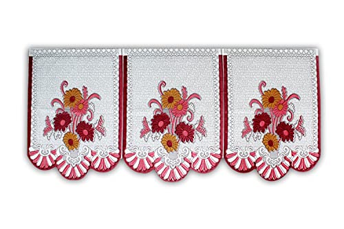 Image of The Furnishing Tree Cotton Floral Knitted Pattern 6 Pieces 3 Seater Sofa Cover Set Maroon