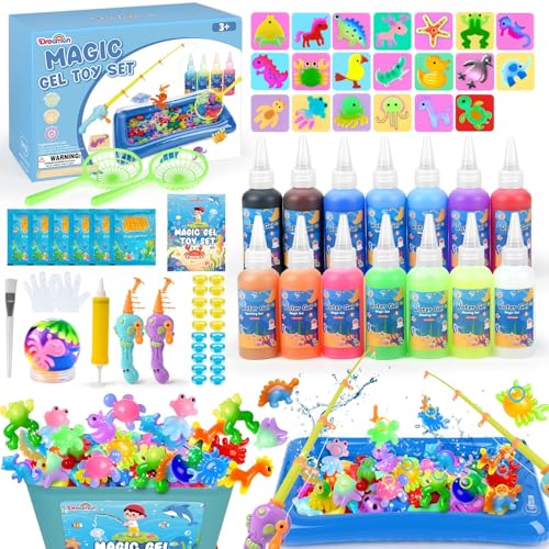 Dreamon Juego de Pesca Aqua Fairy, 71PCS Kit de Aqua Gelz con 14 Colores, 2 Cañas de Pescar y 20 Moldes, Juguete DIY Creativo Educativo Regalo para Niños y Niñas 3 4 5 6 Años