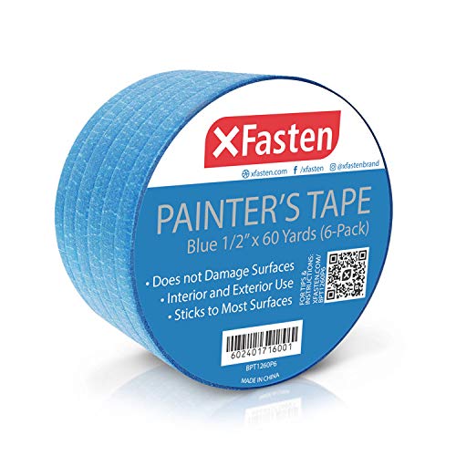 XFasten Professional Blue Painters Tape, Multi-Use, 1/2-Inch by 60-Yard, Pack of 6, Blue Tape