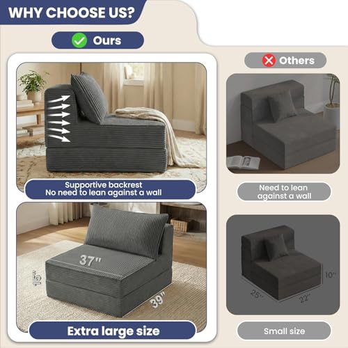 Sillón plegable corduroy gris convertible miniatura 4