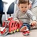 FunMission Toddlers Fire Truck for Kids 3-9 Year Old，5 in 1 Friction Power Vehicle Car for 3 4 5 6 7 Years Old Boys Girls，Carrier Truck Transport Toys for Christmas and Birthday Gifts