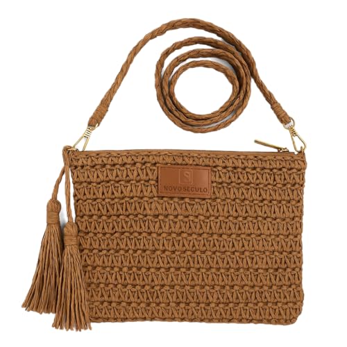Bolsa Ziper De Palha Verão Com Alça Transversal Retiravel (Marrom)