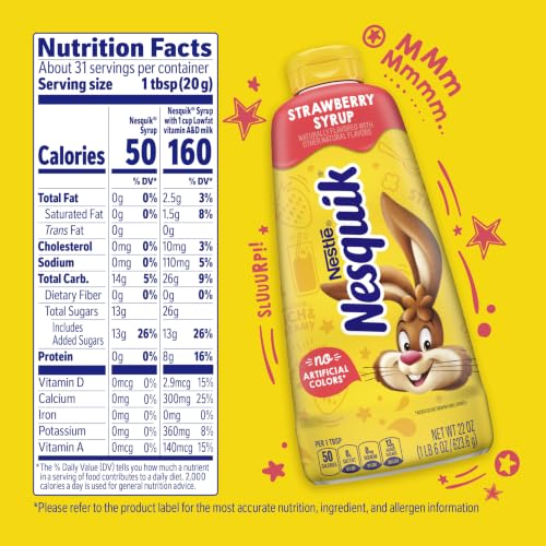 Image of Nesquik Strawberry Flavored Syrup, 22 Oz | Strawberry syrup for milk or ice cream; 22 oz plastic bottle