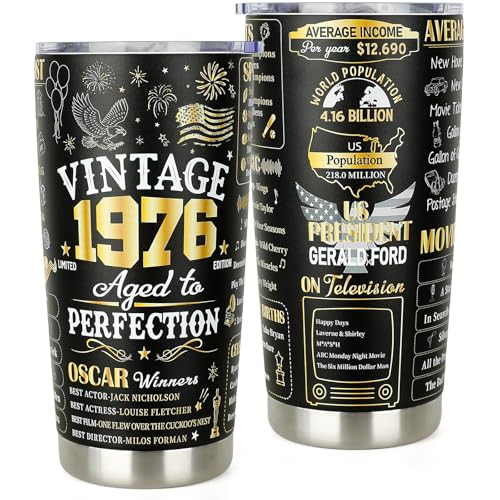 YUQIHOL 50th Birthday Gifts for Him Her - 1976 50th Birthday Decorations Gifts for Women Men Turning 50 Year Old Gift Ideas - Funny 50 Bday Gift for Mom, Dad, Wife, Husband - 20 Oz Tumbler