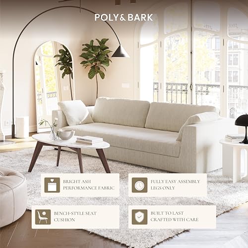 Image of Poly & BARK Capri 99 inch Sofa - Upholstered in Performance Fabric, Square‑Arm Design with Loose Cushions and Solid Frame - Fully Assembled, Stylish Comfort for Living Spaces