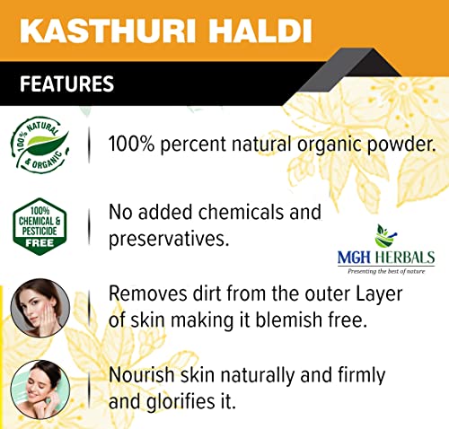 Image of MGH Herbals Kasturi Haldi Powder for face (100 grams) | Wild turmeric powder for glowing skin| Kasturi Manjal | 100% Natural, Chemical-free, Perseverative-free, Non-GMO)