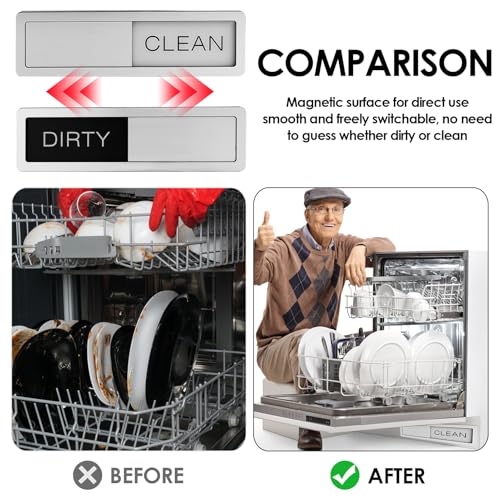 Magnet für Geschirrspüler Clean Dirty, Geschirrspülermagnet Clean Dirty Dishwasher Sign mit Schiebefunktion Kratzfest Geschirrspüler-Magnet Magnete-Schild für Kühlschrank Dekor(17,8 ×5 cm)