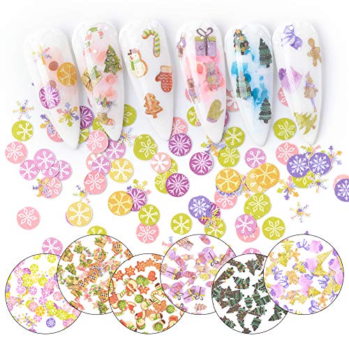 Weilusi 6 Boxes Christmas Nail Art Sequins 3D Acrylic Santa Claus Snowflake Christmas Tree Decals Holographic Nail Glitters Wood Chips For Manicure Nail Art Decorations thumb #1