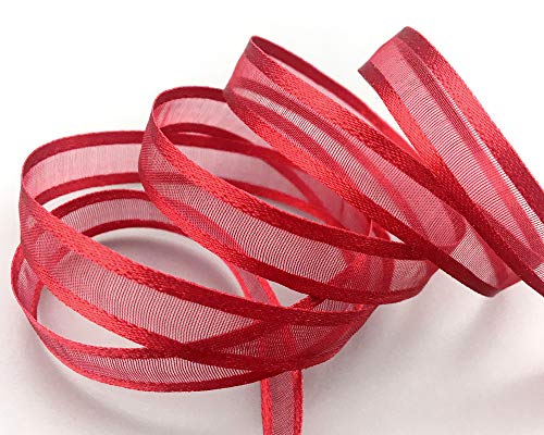 finemark 50 m x 10 mm Chiffon Ribbon with Satin Edge Red Dark Red (67) Chiffon Decorative Ribbon Gift Ribbon Semi-Transparent Shiny Without Wire Organza - Image 2