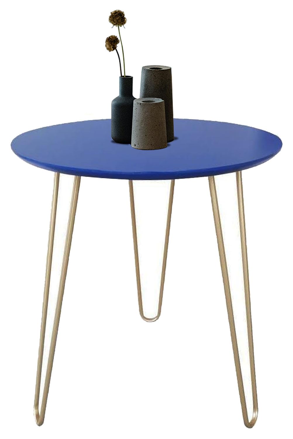 – rightclick Round Side Table Coffee Table Marble-Effect Sturdy Wooden Tabletop Metal Legs Side Table for Living Room Guest Room Home and Office_40 x 40 x 45cm (Navy)