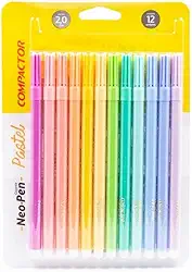 Caneta Hidrocor Compactor Neo Pen Gigante Estojo 012 Cores Pastel