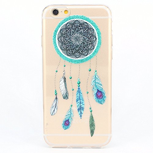 iPhone 6 Case, iPhone 6s Case, JAHOLAN TPU Silicone Gel Soft Bumper Clear Case Cover for Iphone 6 6S (Green Dream Catcher Feather)