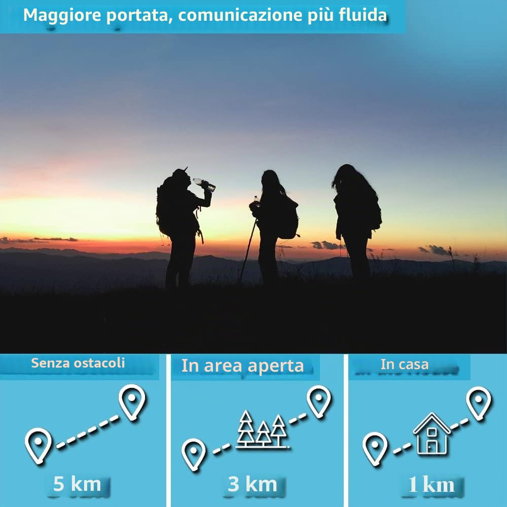 Walkie Talkies per adulti a lungo raggio, le migliori radio bidirezionali PMR Walky Talky VOX mano libera 5 km con torcia LCD per avventure all'aperto, campeggio escursionismo