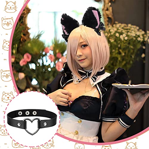 Image of PALAY Cat Ears Headband Choker Set Women Girls Cosplay Plush Furry Hair Band with Bell Punk Fashion Kit for Fancy Dress Party Performance Halloween 2 PCS