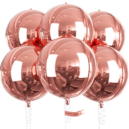 Image of PartyWoo Rose Gold Foil Balloons 6pcs Large Round Giant Jumbo 4D Balloons