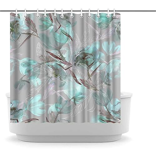 LUKUY Teal and Grey Shower Curtain 72'’W x 72’’L Abstract