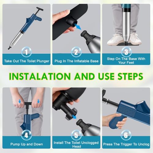 Image of Toilet Plunger, High Pressure Air Drain Blaster with Real-Time Heavy Duty Drain Clog Remover, Powerful Toilet Unclogger Plungers for Bathroom, Shower, Kitchen, Floor