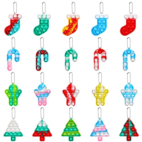 Aunifun 20 pcs Christmas Push Pop Bubble Sensory Fidget Toys, Simple Fidget Toy Pack Bubble Popper Silicone Squeeze Toy Stress Relief Hand Toys Party Favors
