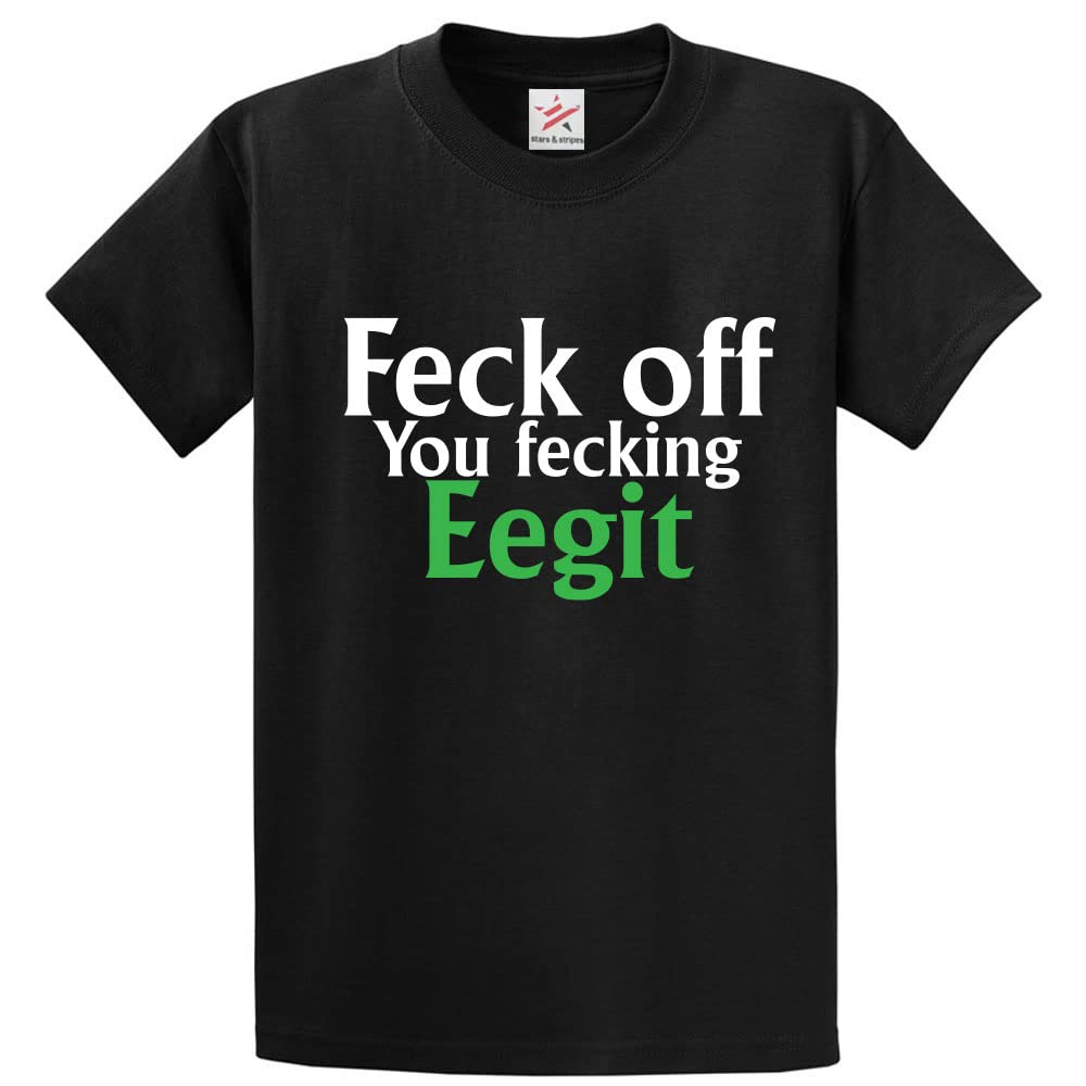 Stars and Stripes Feck Off You Fecking Eegit Funny Classic Unisex Adults T-Shirt (L, Black)