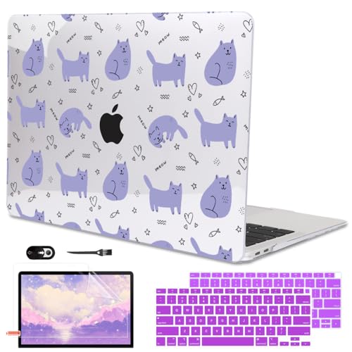 LCMOCICO Compatible con MacBook Air 2022 2021-2018 de 13 pulgadas M1 A2337 A2179 A1932 con Touch ID, funda rígida de plástico transparente para MacBook Air de 13 pulgadas M1 2021, lindo gato y pez
