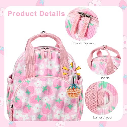 Image of Bluboon Toddler Backpack for Girls Boys 2-4 Cute 12 inch Preschool Kindergarten Backpacks Kids Daycare Bags School Travel (Pink Strawberry Flower - Pink, Age 2-4 (12 inch H not Fit A4 Folder))