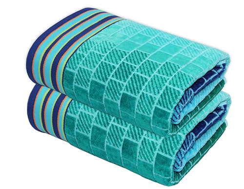 COTTON CRAFT Oversized Beach Towels - 2 Pack XXL 35x84 - The Big Kahuna 7 Foot Extra Large Beach Blanket Towel - Big & Tall - 100% Cotton Jacquard Velour Soft Luxury Towel - Pool Bath - Blue Tiles