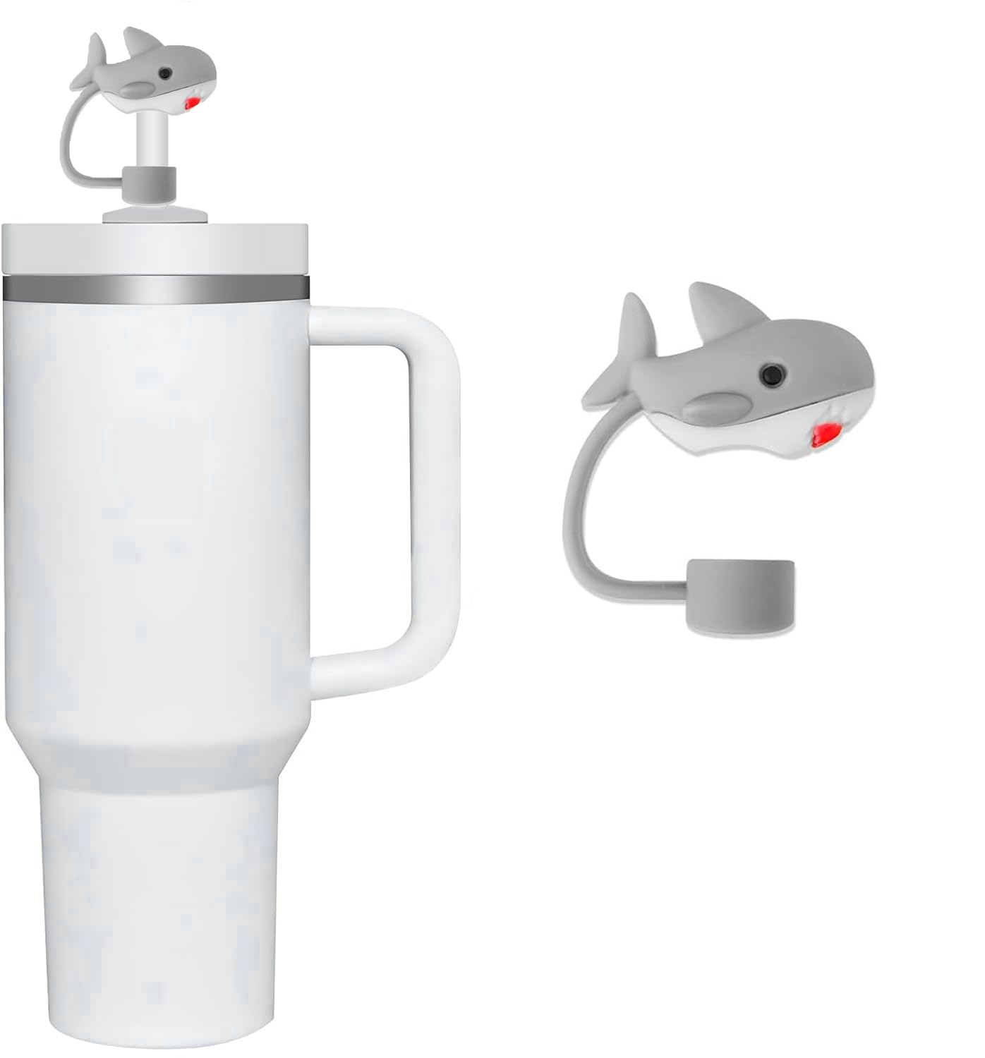 Shark Straw Cap Straw Cover for Stanley 40&30 Oz Cup, 10mm Silicone Covers Cap for Stanley Cup Accessories, Cute Topper, Stopper for Reusable Straws
