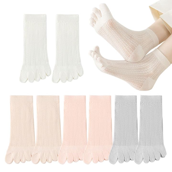 EUPSIIU 4 Paires Chaussettes à Doigts Femme Chaussettes avec Orteils, Respirant Chaussettes Orteils Séparés...