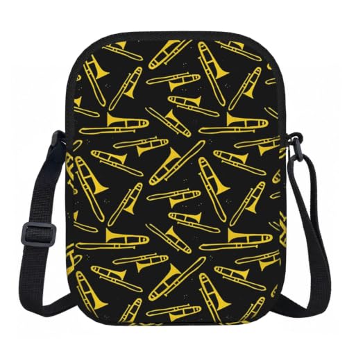 DOPKLNA Trombón negro y amarillo, Bolsos cruzados con cremallera, bolsos de hombro informales para mujeres y hombres.