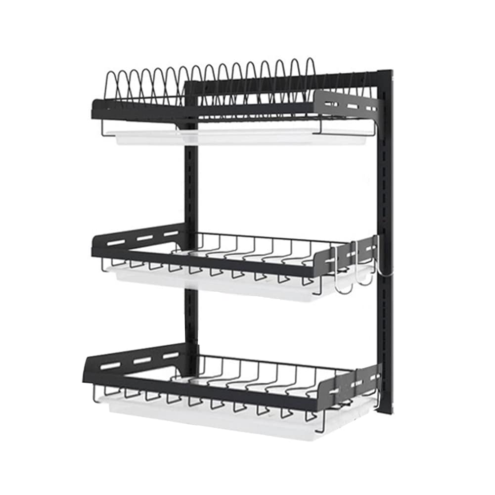 Rolempon Dish Drying Rack, Stainless Steel Dish Drainer, Kitchen Dish Drainer Rack with Drip Tray, Wall Mounted Drain Board Rack for Plates Bowls and Cups Storage