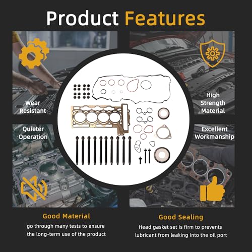 Image of Head Gasket Set with Bolts, 1.6L, Fit for Mini Cooper R56 Hatchback 2007-2008, Fit for Mini Cooper R55 R56 2009-2012, for 1.6L L4 DOHC Turbo N14B16C, N14B16A, OE# 9815416 ES72451(49pcs)