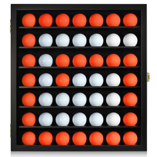 Image of TJ.MOREE White Golf Ball Display Case for 49 Balls, Golf Ball Holder Display Case Wall Mount, Shadow Box with Locks for Collector Memorabilia Autograph Balls