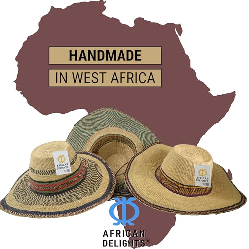 Image of African Delights African Hat for Men and Women, Straw and Leather Fulani Hat, Ethically Sourced from Ghana