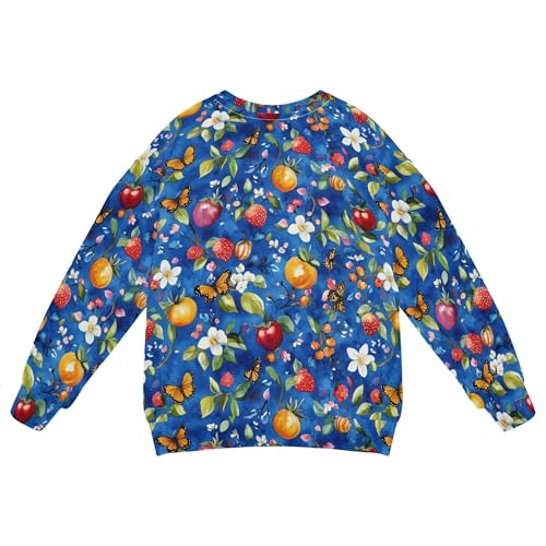 JUNZAN Sweet Butterflies Fruit Blue Little Boys Hoodie Sweatshirt Long Sleeve Tops Clothing Shirts Athletic 4T2