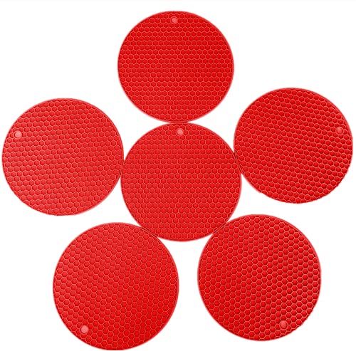 Image of Countertop Protector Heat Resistant Trivets for Hot Pots and Pans - Non-Slip Insulated Heat Pads for Kitchen Counter Red Pack of 6