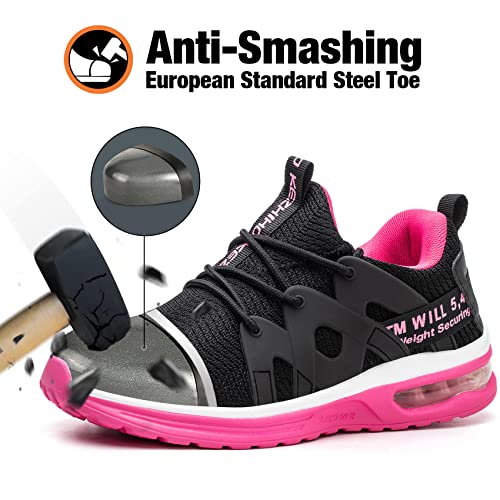 Image of Kezhiho Steel Toe Shoes for Women Air Cushion Lightweight Work Shoes Comfortable Breathable Puncture Proof Slip Resistant Sneakers Indestructible Construction Industrial Safety Shoes