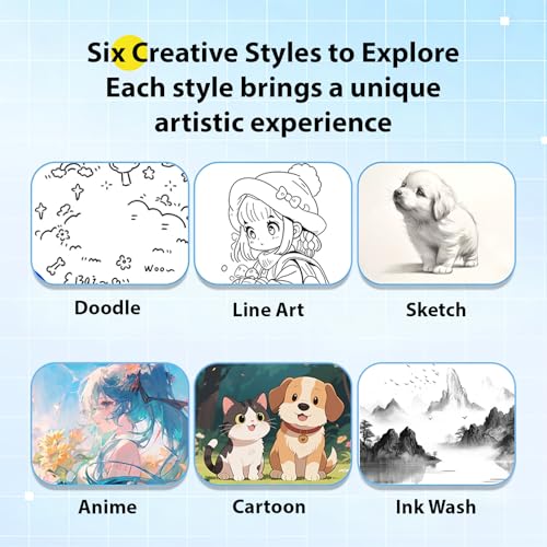 Image of AI Thermal Printer, Voice Control Multi Language, Portable Inkless Wireless Printer 6 Art Styles AI Doodle, 1300mAh, Fun Gifts for Kids DIY Study Notes Scrapbook